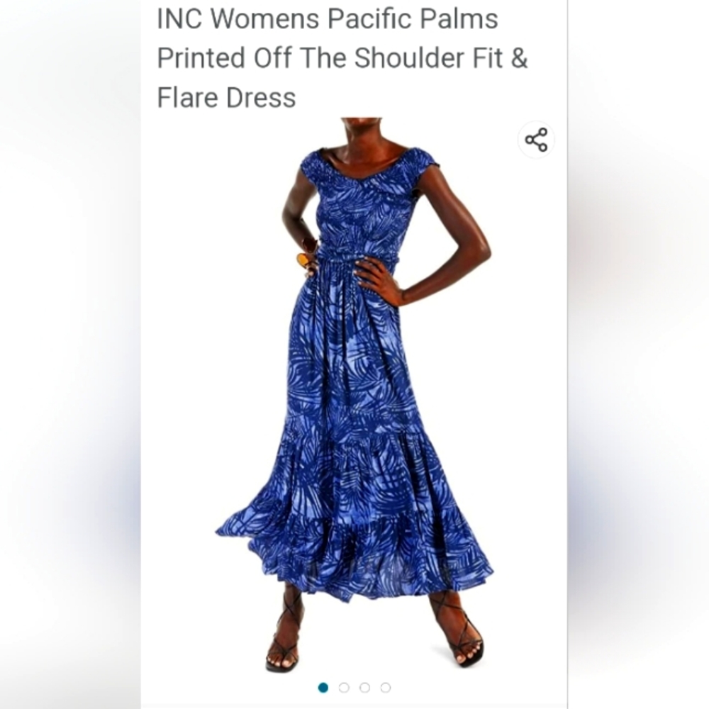 I-N-C Womens Pacific Palms Maxi Dress, Blue Gently Used without Tags Size Medium